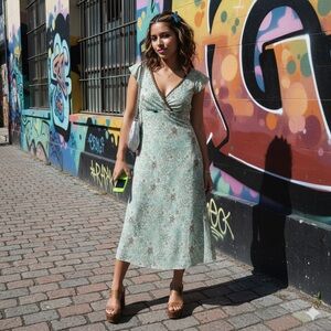 Y2K Believe Floral Wrap Dress | Mint Green | Size 6